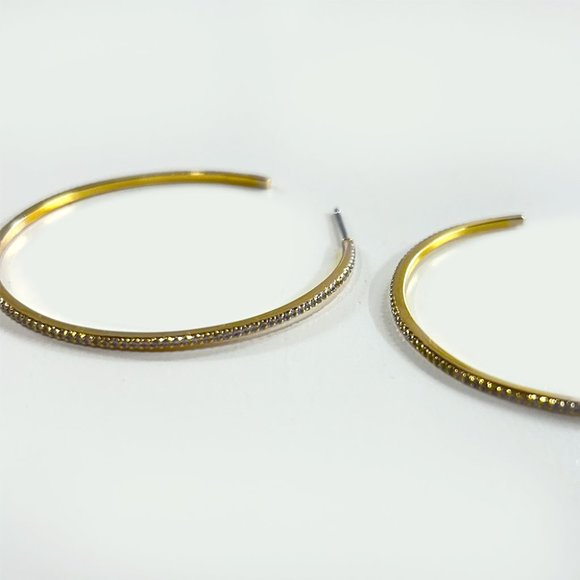 Nordstroms Thin Hoop Earrings Pavé Rhinestones, Gold - Picture 3 of 3